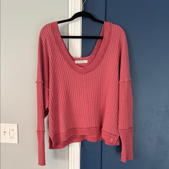 Free People Tops - Free People Deep V-Neck Ribbed waffle Sweater off shoulder oversized fit soft